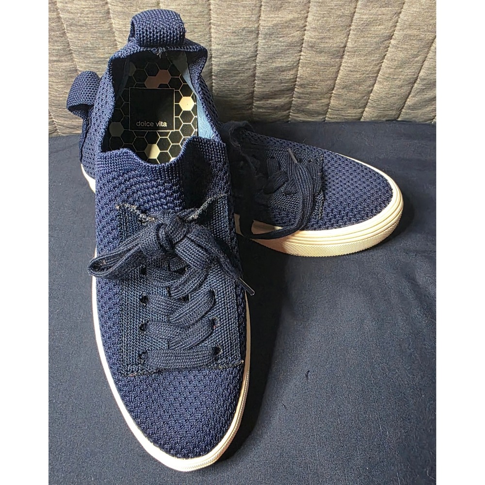 634 Dolce Vita Navy Blue Knit Platform Sneakers Womens Size 7.5 Low Top Lace Up